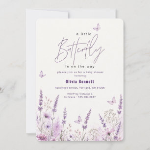 Invitación Ducha de Bebé Mariposa Lavanda en Camino