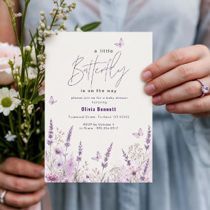 Invitación Ducha de Bebé Mariposa Lavanda en Camino