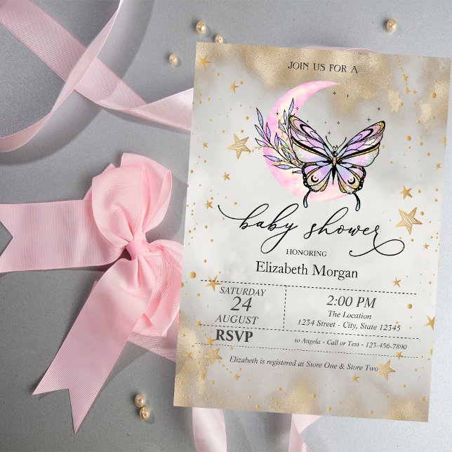Invitación Ducha de Bebé Mariposa Luna Estelar  (Subido por el creador)