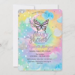 Invitación Ducha de Bebé Mariposa Luna Estrellas y Nubes Tie 