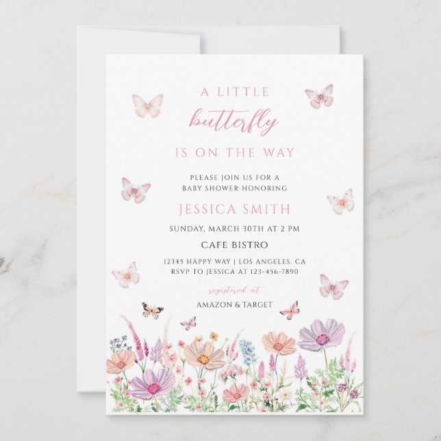 Invitación Ducha de Bebé Mariposa Niña (Anverso)