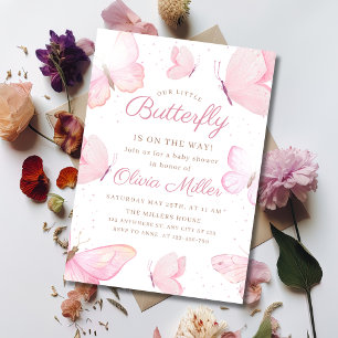 Invitación Ducha de Bebé Mariposa Niña Mariposas Rosadas Jard