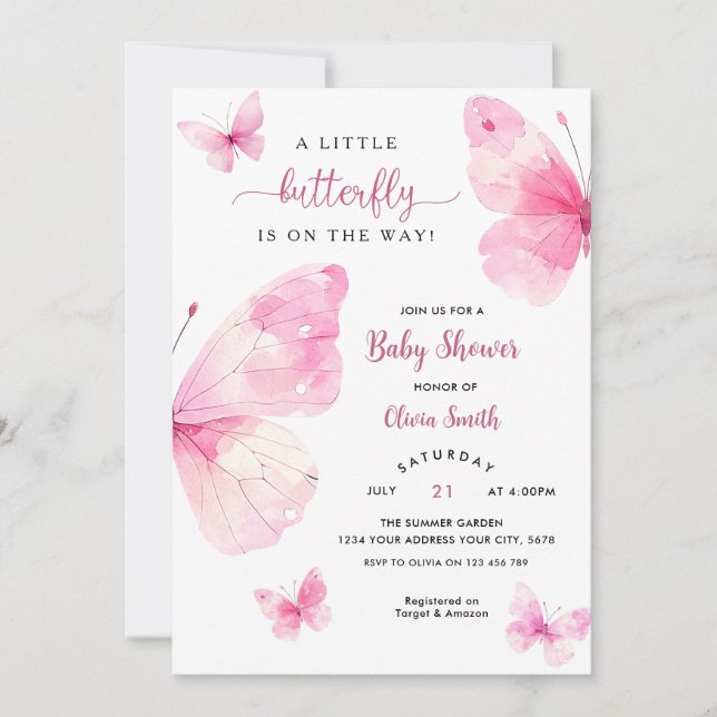Invitación Ducha de Bebé Mariposa Pequeña (Anverso)
