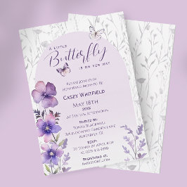 Invitación Ducha de Bebé Mariposa Pequeña Flor Silvestre Púrp