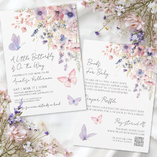Invitación Ducha de Bebé Mariposa Pequeña Flor Silvestre Todo