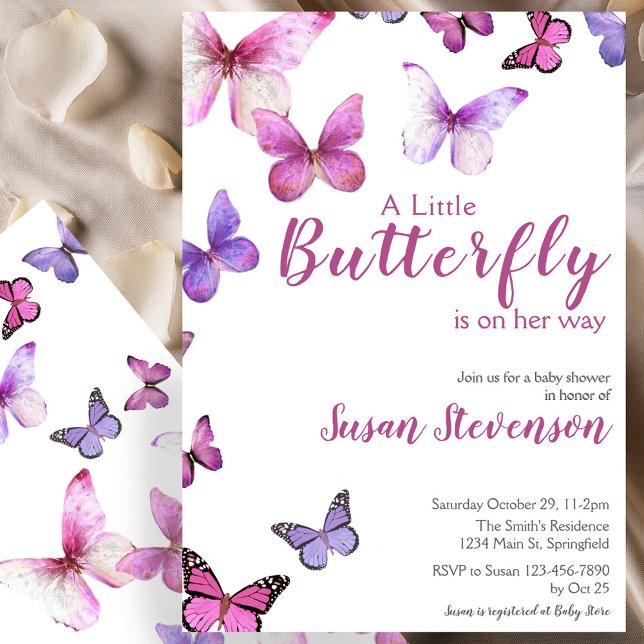 Invitación Ducha de bebé Mariposa Pequeña Rosa y Morado (Subido por el creador)