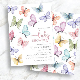 Invitación Ducha de Bebé Mariposa Rosa