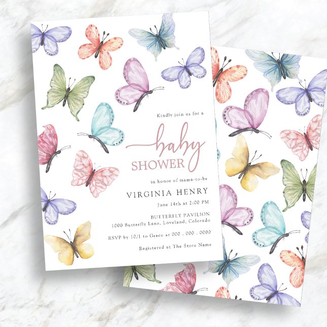 Invitación Ducha de Bebé Mariposa Rosa (Pink Butterfly Baby Shower Invitation
)