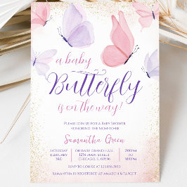 Invitación Ducha de Bebé Mariposa Rosa Púrpura