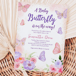 Invitación Ducha de Bebé Mariposa Rosa Púrpura