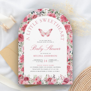 Invitación Ducha de Bebé Mariposa Rosa Roja Rosa
