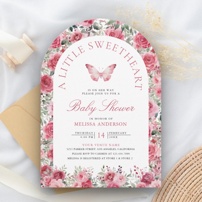 Invitación Ducha de Bebé Mariposa Rosa Roja Rosa (Subido por el creador)