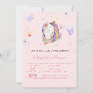 Invitación Ducha de Bebé Mariposas Florales Unicornio Bonito