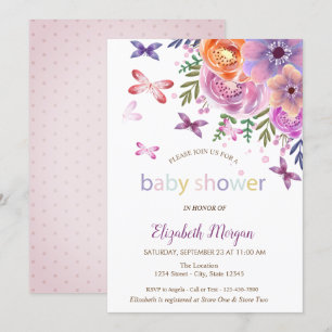 Invitación Ducha de Bebé Mariposas Lunares Floral