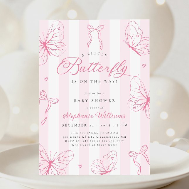 Invitación Ducha de Bebé Mariposas Rosadas Dibujadas a Mano (Subido por el creador)