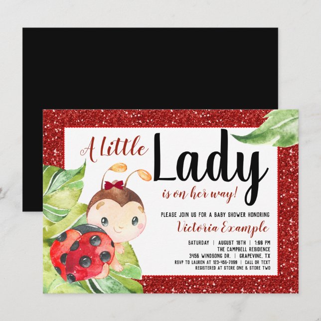 Invitación Ducha de Bebé Mariquita Roja Negra (Anverso / Reverso)