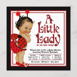 Invitación Ducha de Bebé Mariquita Roja Niña Étnica