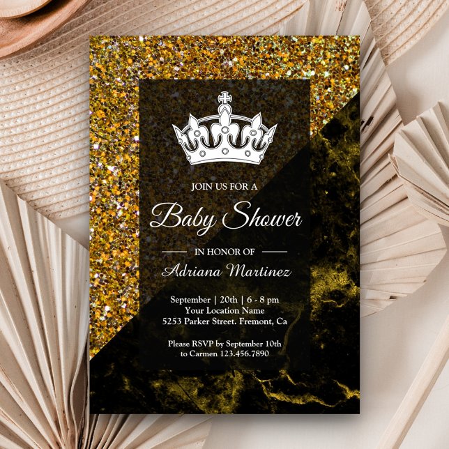 Invitación Ducha de Bebé Mármol Dorado con Brillo de Oro Fals (Subido por el creador)