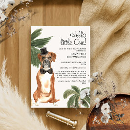 Invitación Ducha de bebé mascota niño tropical palma boxer pe