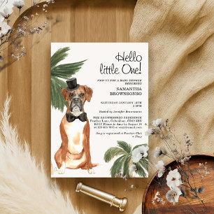 Invitación Ducha de bebé mascota niño tropical palma boxer pe