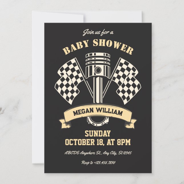 Invitación Ducha de bebé mecánica de carreras de motocicletas (Anverso)
