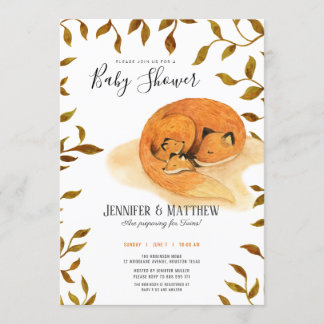 Invitación Ducha de bebé melliza zorro de bosque de otoño