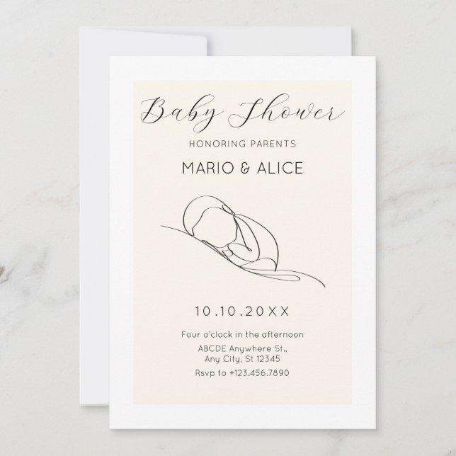 Invitación ducha de bebé minimalista (Anverso)