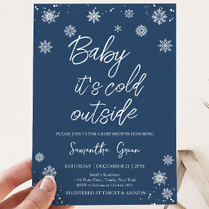 Invitación Ducha de Bebé Minimalista Azul "Baby It's Cold Out