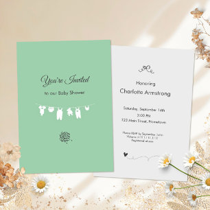 Invitación Ducha de Bebé Minimalista Verde Menta