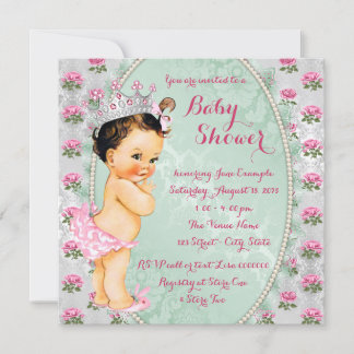 Invitación Ducha de bebé mint Green y Pink Rose