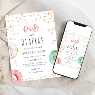Invitación Ducha de bebé mixta con donut rosa Sprinkle