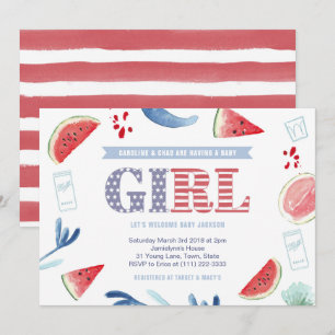 Invitación Ducha de bebé mixta 'Stars and Stripes' para niña