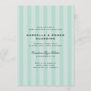 Invitación Ducha de bebé moderna con raya vertical azul menta