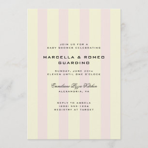 Invitación Ducha de bebé moderna con rayas verticales amarill