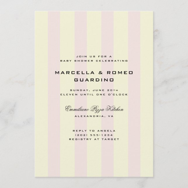 Invitación Ducha de bebé moderna con rayas verticales amarill (Anverso)
