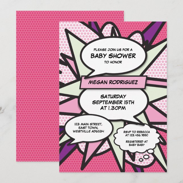 Invitación Ducha de Bebé Moderna Sprinkle Niña Rosa Libro de  (Anverso / Reverso)