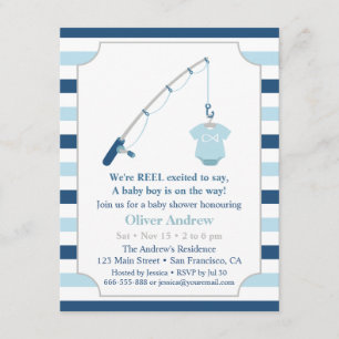 Invitación Ducha de bebé moderna y linda con tema de pesca