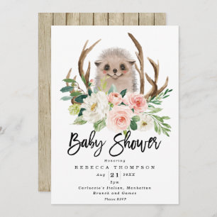 Invitación ducha de bebé moderna y rústica con flores