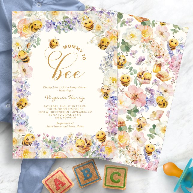 Invitación Ducha de bebé Mommy To Bee (Watercolor Floral Mommy To Bee Baby Shower Invitation by Painted Paperie
)