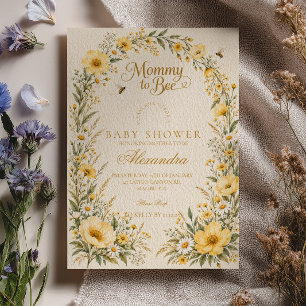 Invitación ducha de bebé Mommy to Bee, margaritas acuarela, d