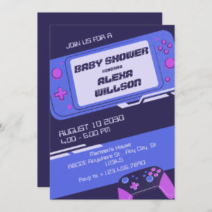 Invitación Ducha de bebé morado para jugadores