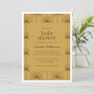 Invitación Ducha de bebé Mostaza Botánico Hoja de Palma Boho