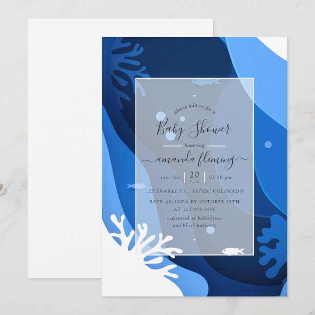 Invitación Ducha de Bebé Náutica Bajo el Mar (Anverso / Reverso)