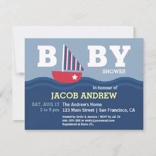 Invitación Ducha de bebé náutica de velero lindo