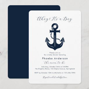 Invitación Ducha de Bebé Náutica Moderna Azul Marino Reverso