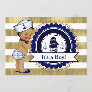 Invitación Ducha de bebé náutica niño marinero étnico