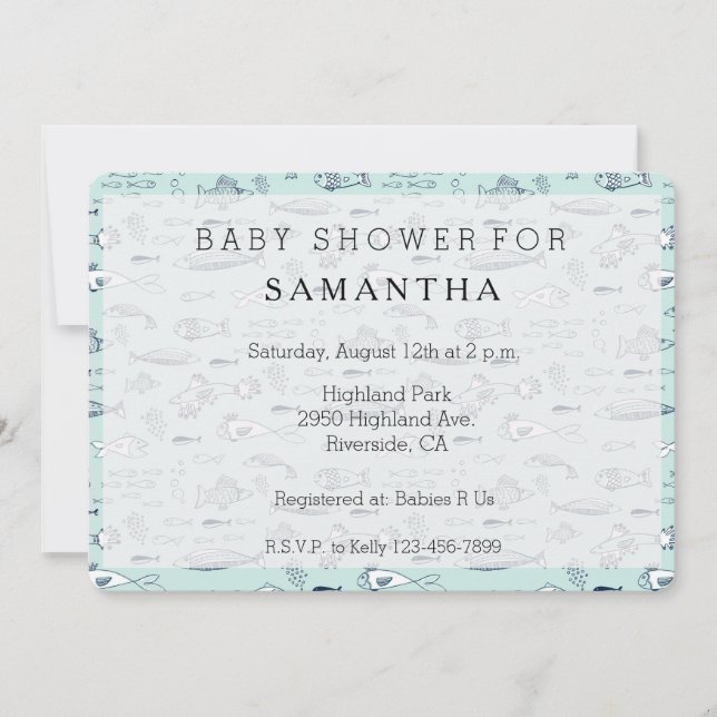 Invitación Ducha de bebé Nautical Blue Fish (Anverso)