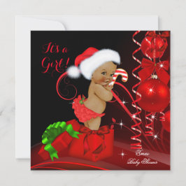 Invitación Ducha de Bebé Navidad Niña Rojo Negro Étnico