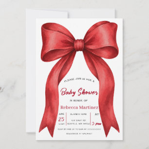 Invitación Ducha de Bebé Navideña con Lazo Rojo sin Género