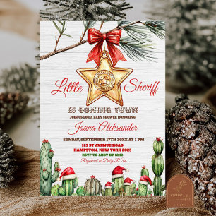 Invitación Ducha de Bebé Navideña del Pequeño Sheriff Western
